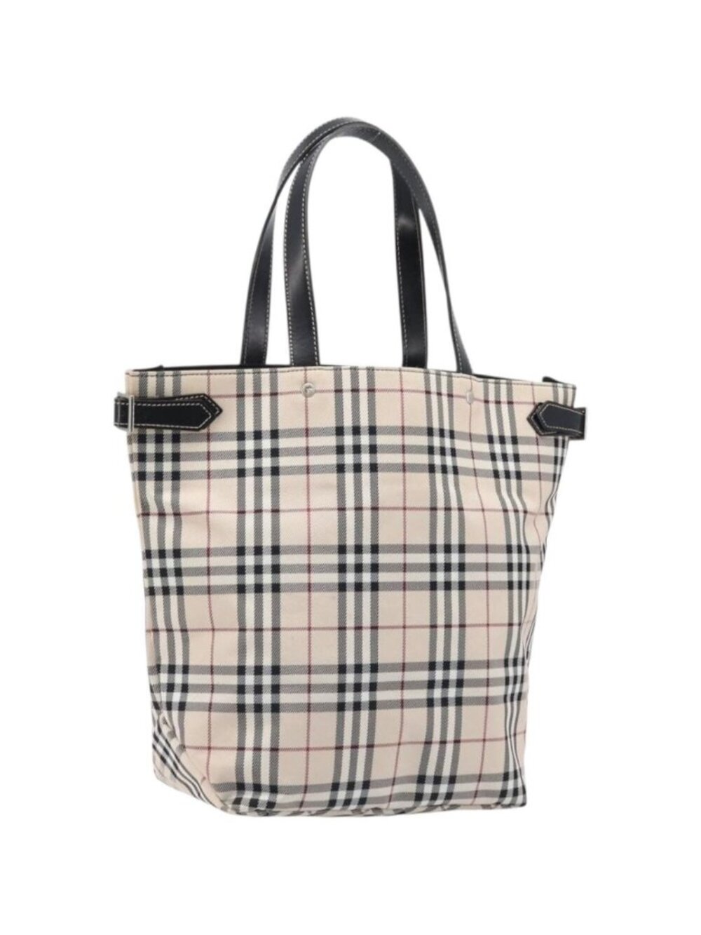 BURBERRY Nova Check Blue Label Tote Bag Canvas Beige Silver